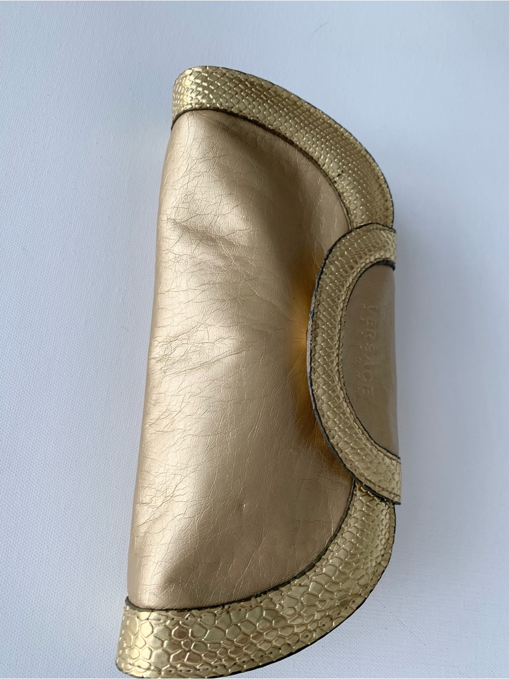 Versace Gold Leather Clutch with Textured Trims - Picture 3 of 10
